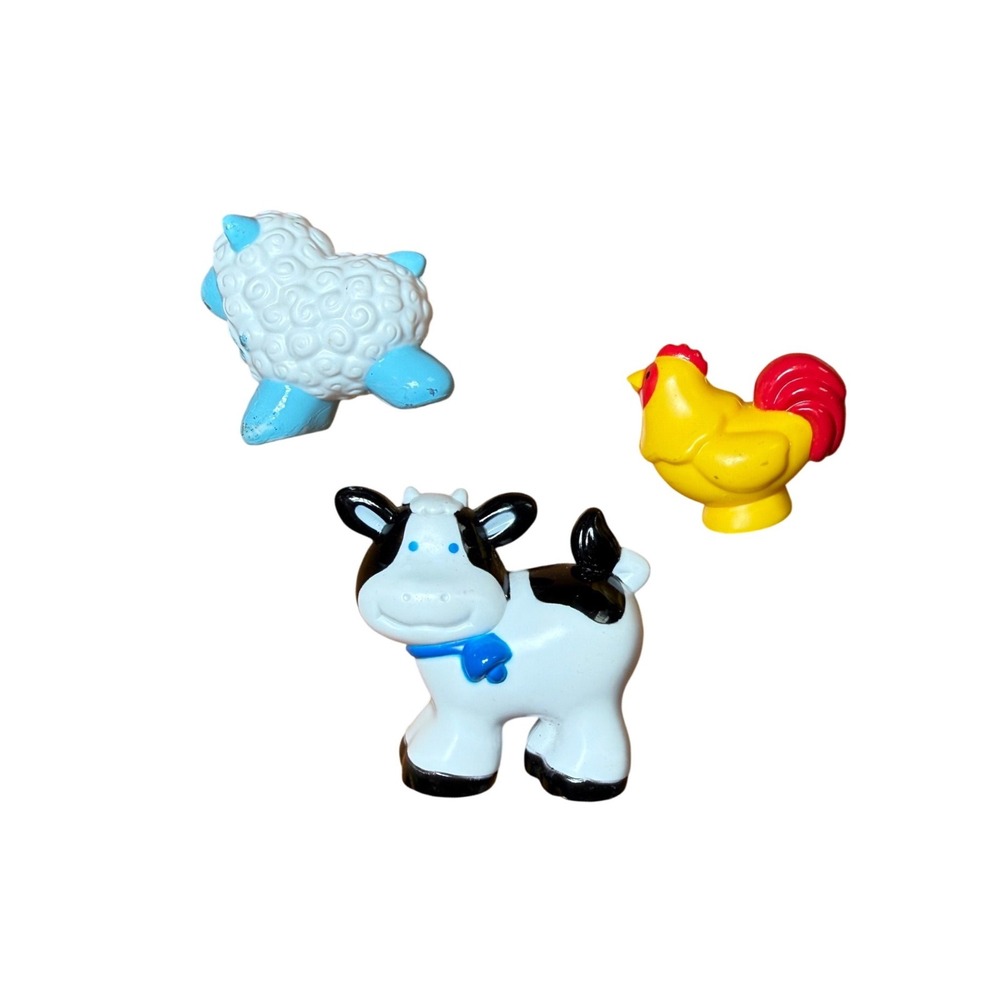 Vintage Shelcore Chunky Farm Animals Cow Sheep Rooster Plastic Toy Lot 3pc